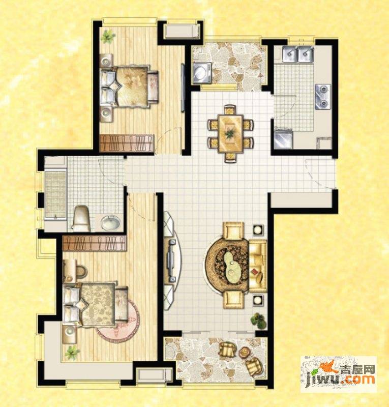 东方明珠海上御园2室2厅1卫93.4㎡户型图