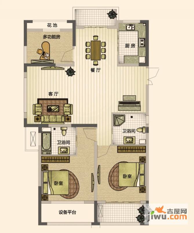 江东印象3室2厅1卫135.1㎡户型图