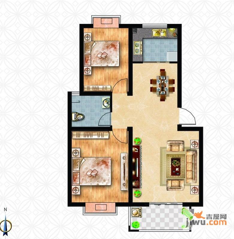 绿洲茗苑2室2厅1卫83.6㎡户型图