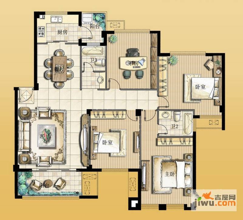 朝辉首府4室2厅2卫138㎡户型图