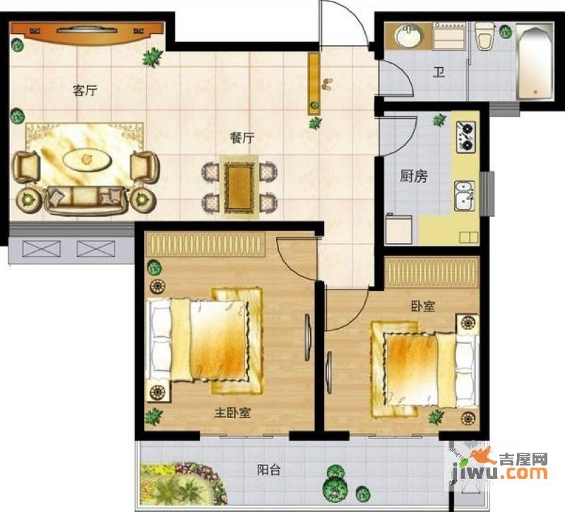 山鹰香榭美地2室2厅1卫90㎡户型图