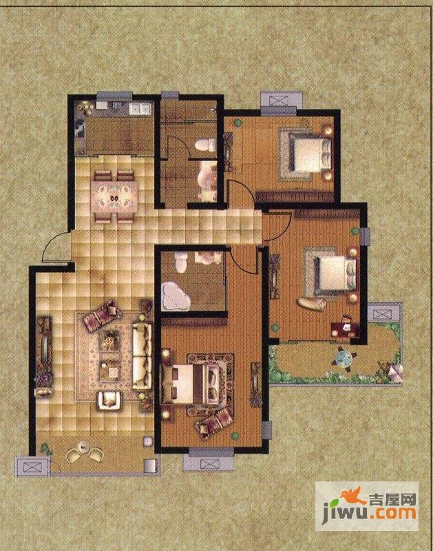 山鹰香榭美地3室2厅2卫126㎡户型图