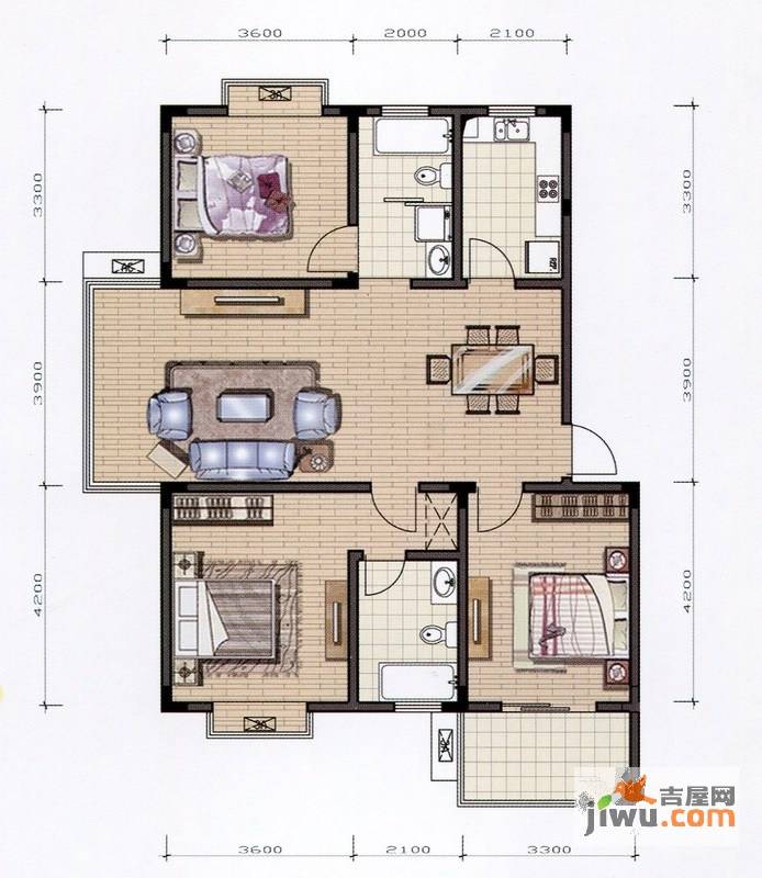 泰和文苑3室2厅2卫106.6㎡户型图