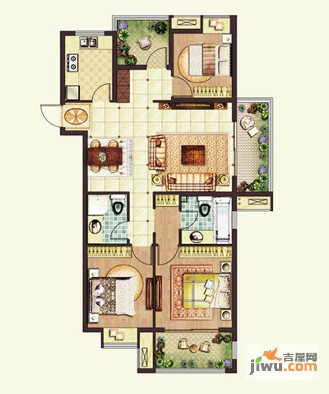 保利罗兰香谷3室2厅2卫122㎡户型图