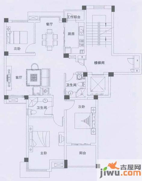 尚品馨苑3室2厅2卫114㎡户型图