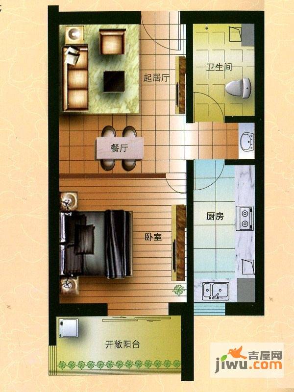 云达世纪明珠1室1厅1卫49㎡户型图