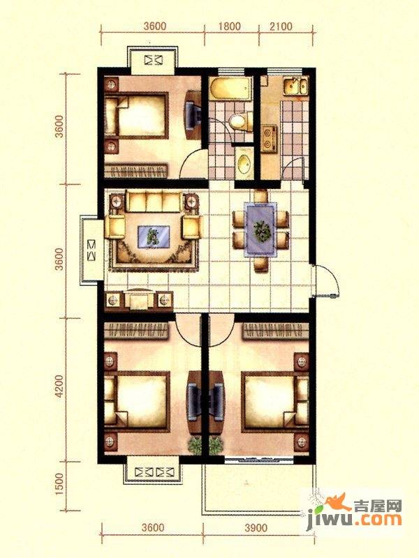 申城名贵苑3室2厅1卫100㎡户型图