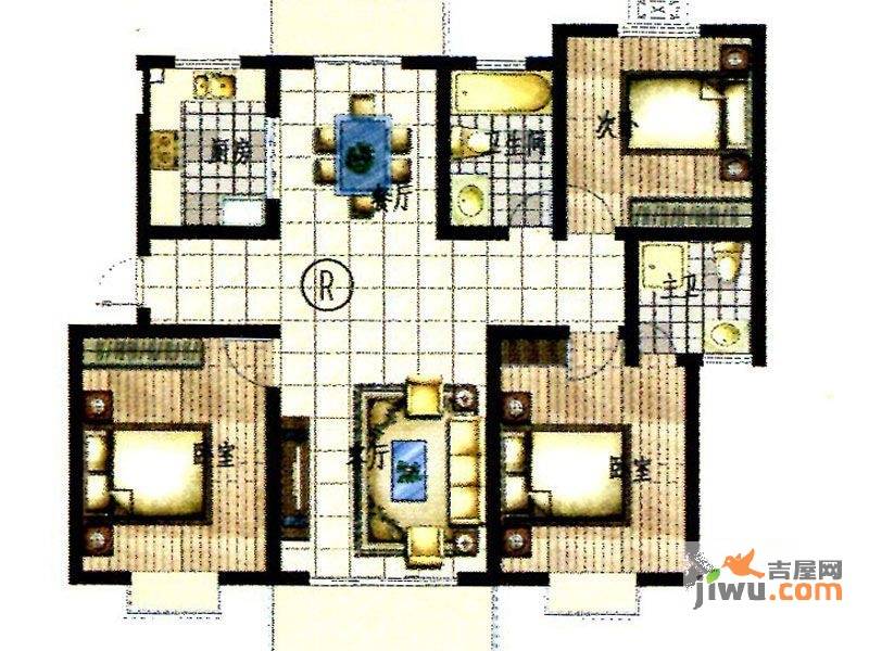 申城名贵苑3室2厅2卫128.9㎡户型图