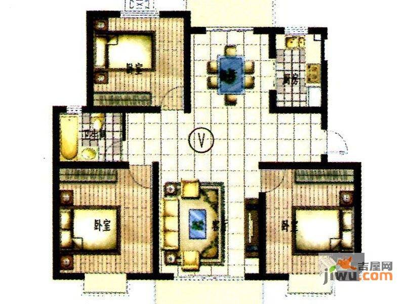 申城名贵苑3室2厅1卫119.5㎡户型图