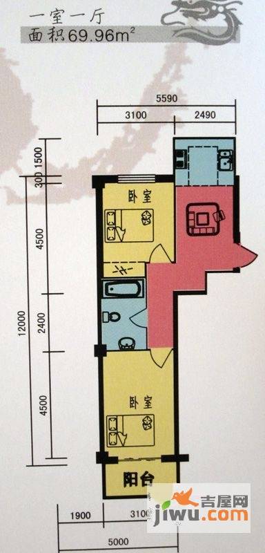 龙泉佳园2室1厅1卫74.5㎡户型图