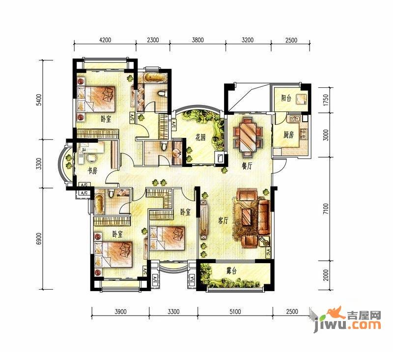 翡翠水城一期4室2厅3卫193㎡户型图