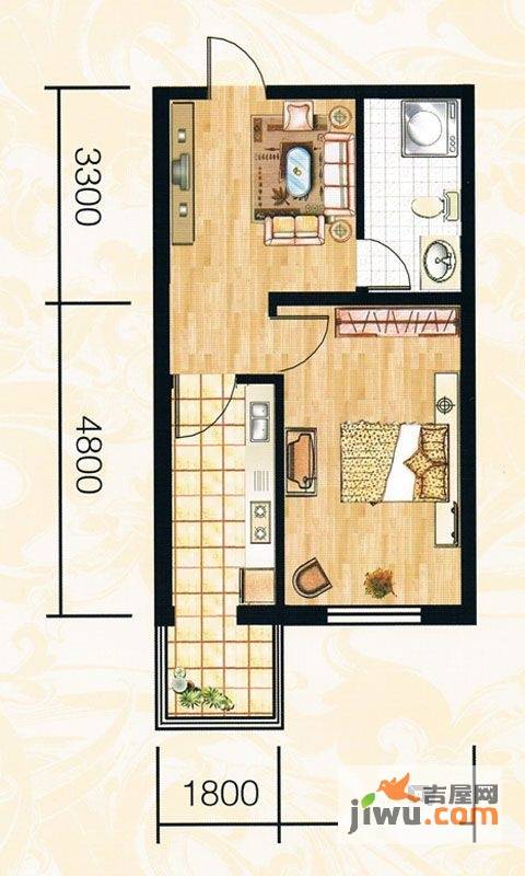 祥合林苑1室1厅1卫49.8㎡户型图