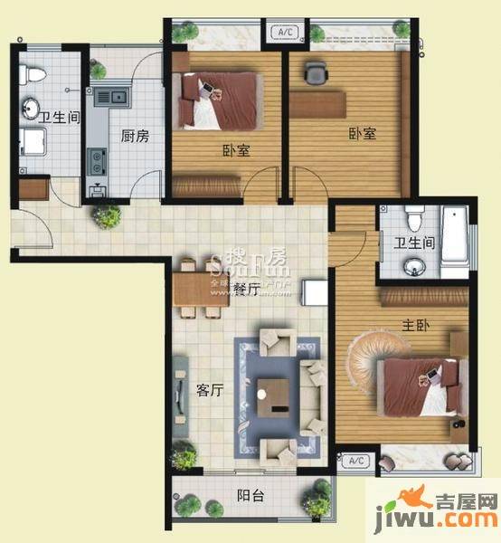 北国之春悠然苑3室2厅2卫118㎡户型图