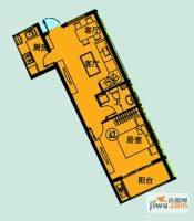 领海世界岛二期1室2厅1卫61.2㎡户型图