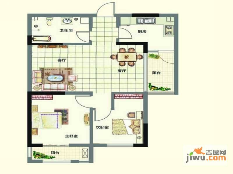 双涛苑2室2厅1卫82.7㎡户型图