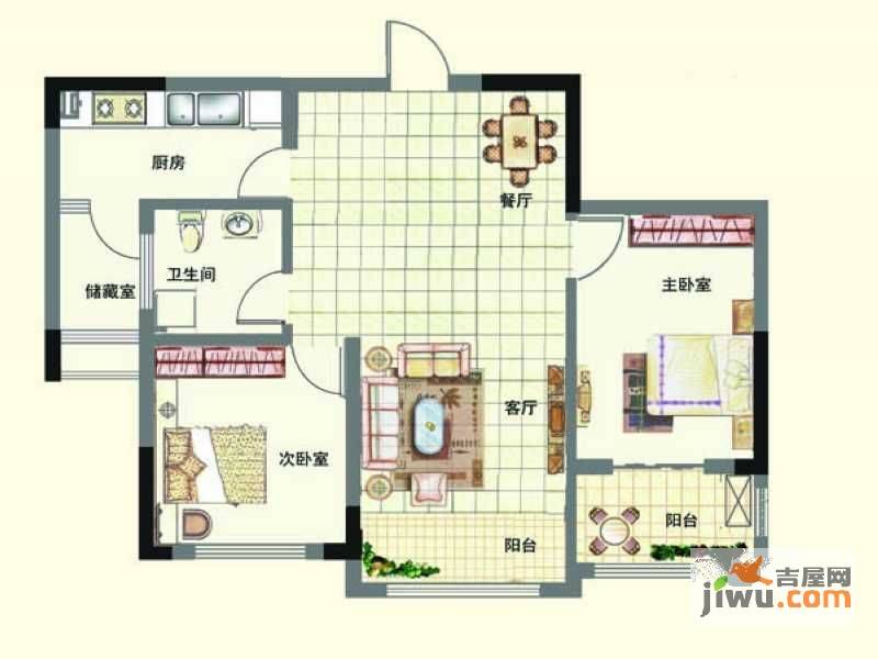 双涛苑2室2厅1卫86.4㎡户型图