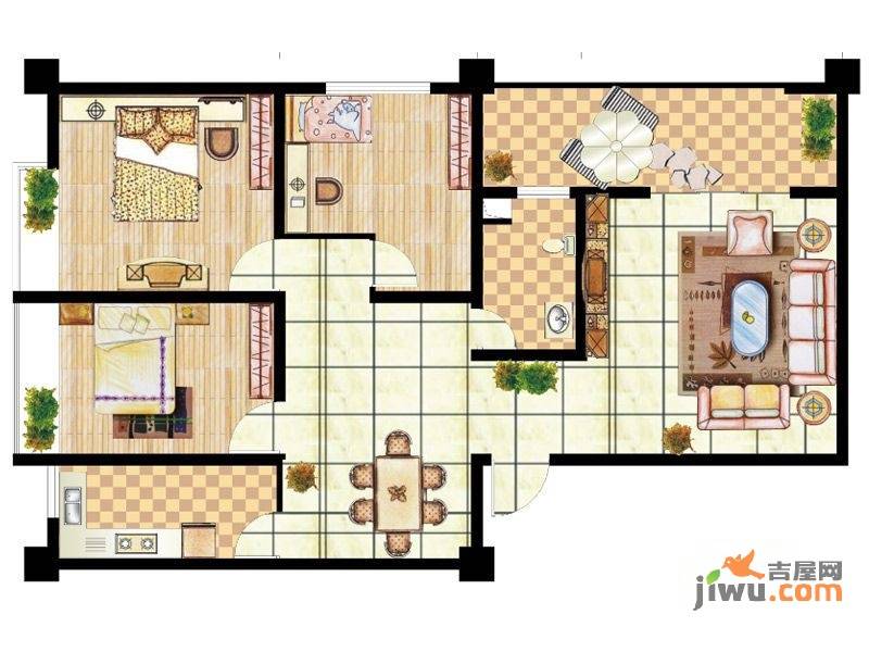 上游·北城里3室2厅2卫122.2㎡户型图