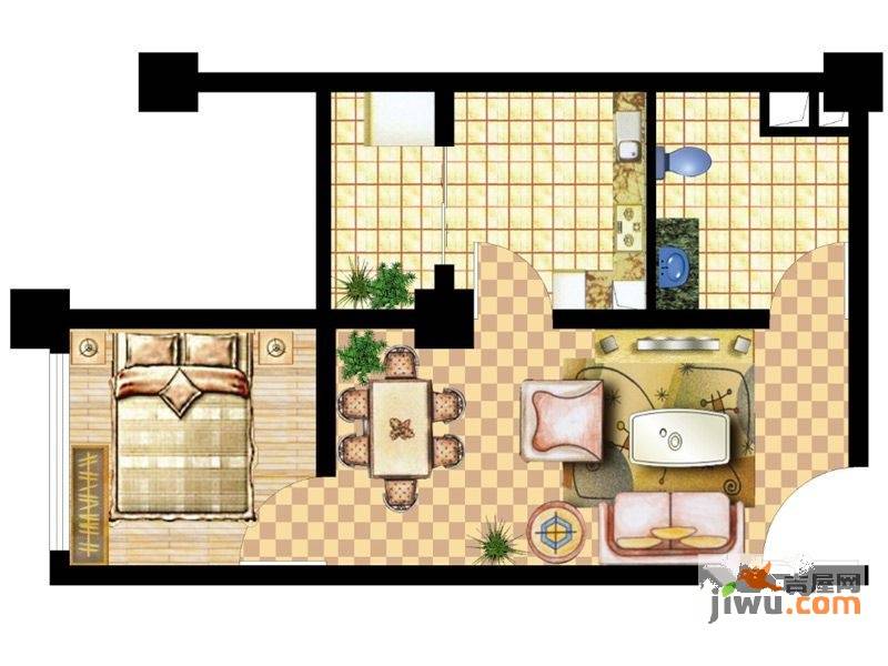 上游·北城里1室2厅2卫41.6㎡户型图