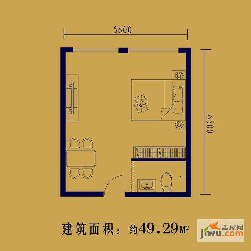 都市阳光壹公馆1室1厅1卫49.3㎡户型图