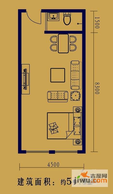 都市阳光壹公馆1室1厅1卫59.1㎡户型图