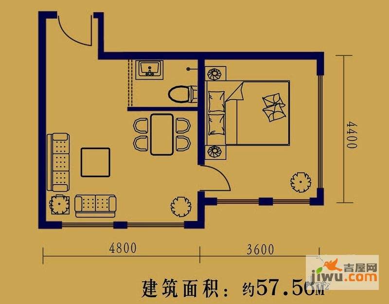 都市阳光壹公馆1室1厅1卫57.6㎡户型图