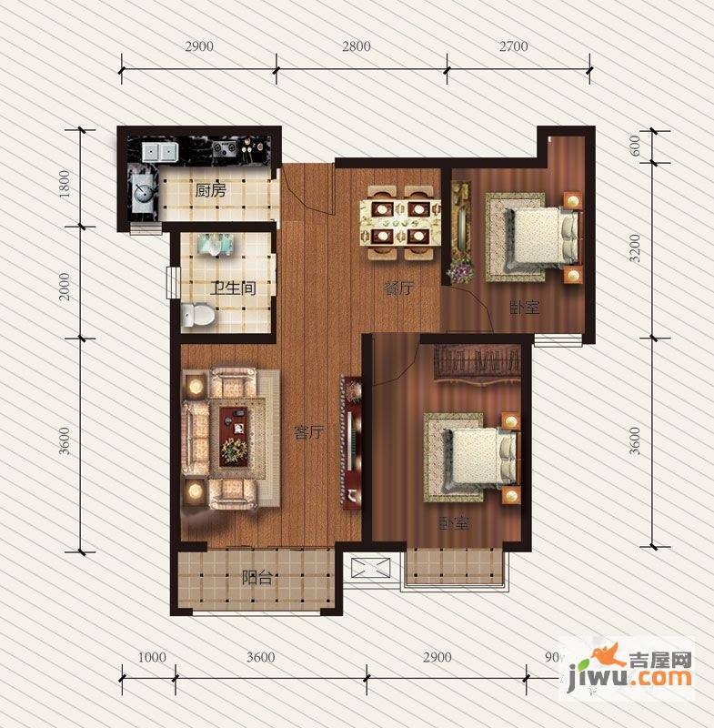 常香园2室2厅1卫76.3㎡户型图