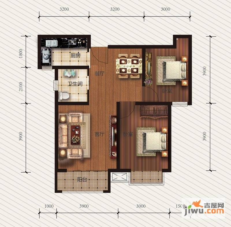 常香园2室2厅1卫82.1㎡户型图