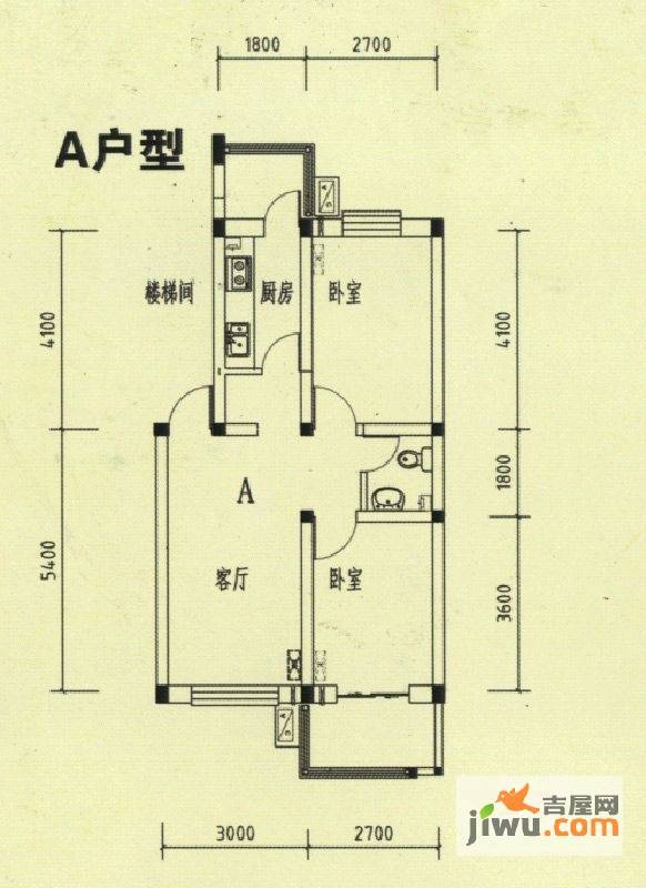 绿野花苑三期2室1厅1卫66㎡户型图