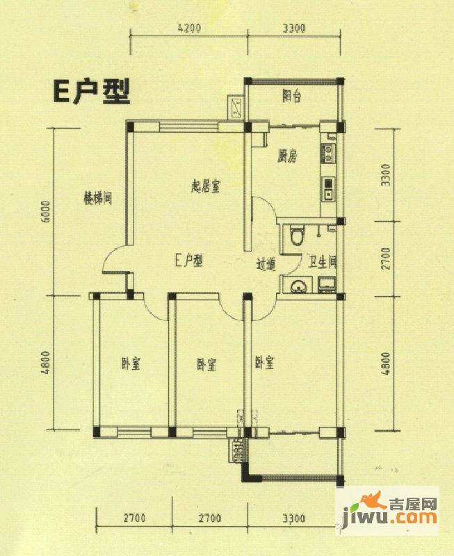 绿野花苑三期3室2厅1卫110㎡户型图