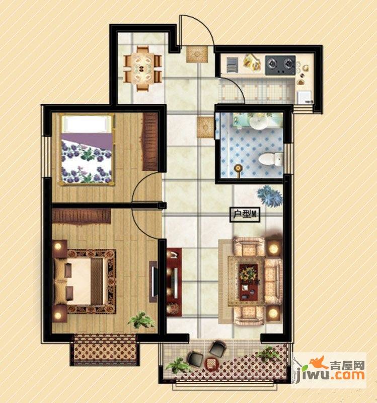 京唐城际嘉园2室2厅1卫77㎡户型图