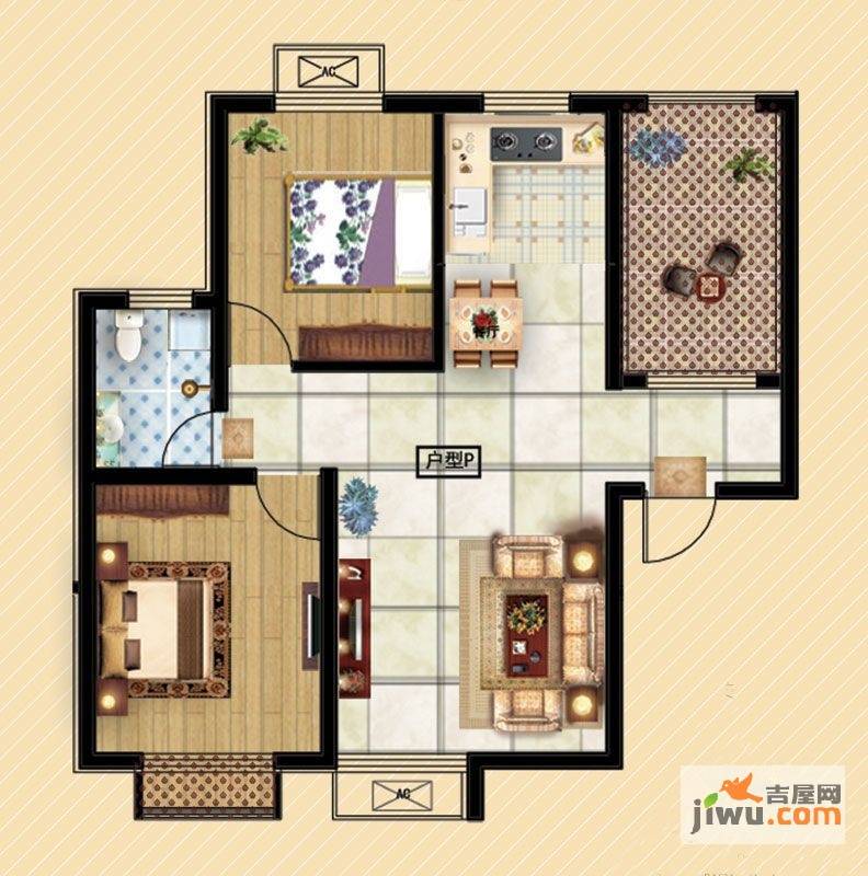 京唐城际嘉园2室2厅1卫87㎡户型图