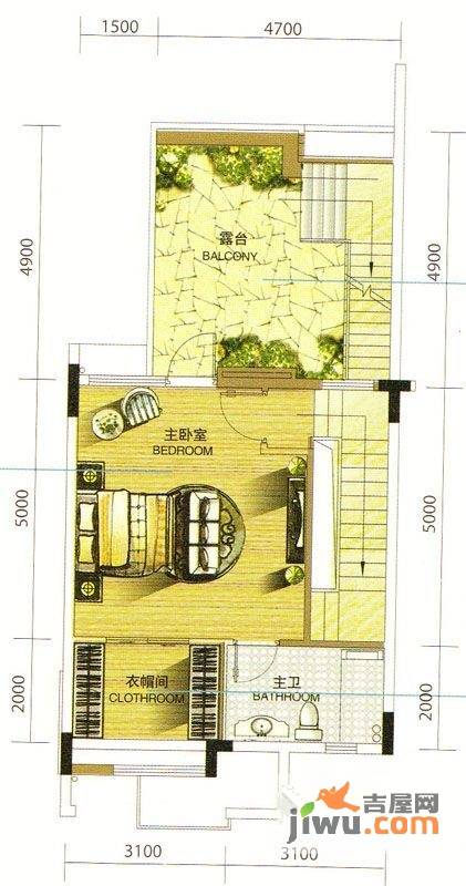 雅居乐铂爵山1室0厅1卫49.1㎡户型图