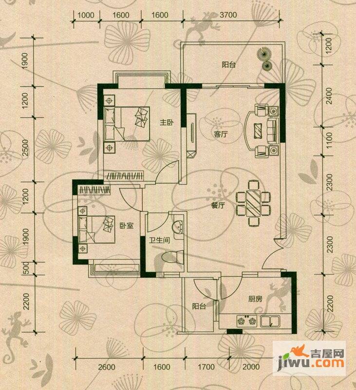 海尚绿洲2室2厅1卫78.4㎡户型图