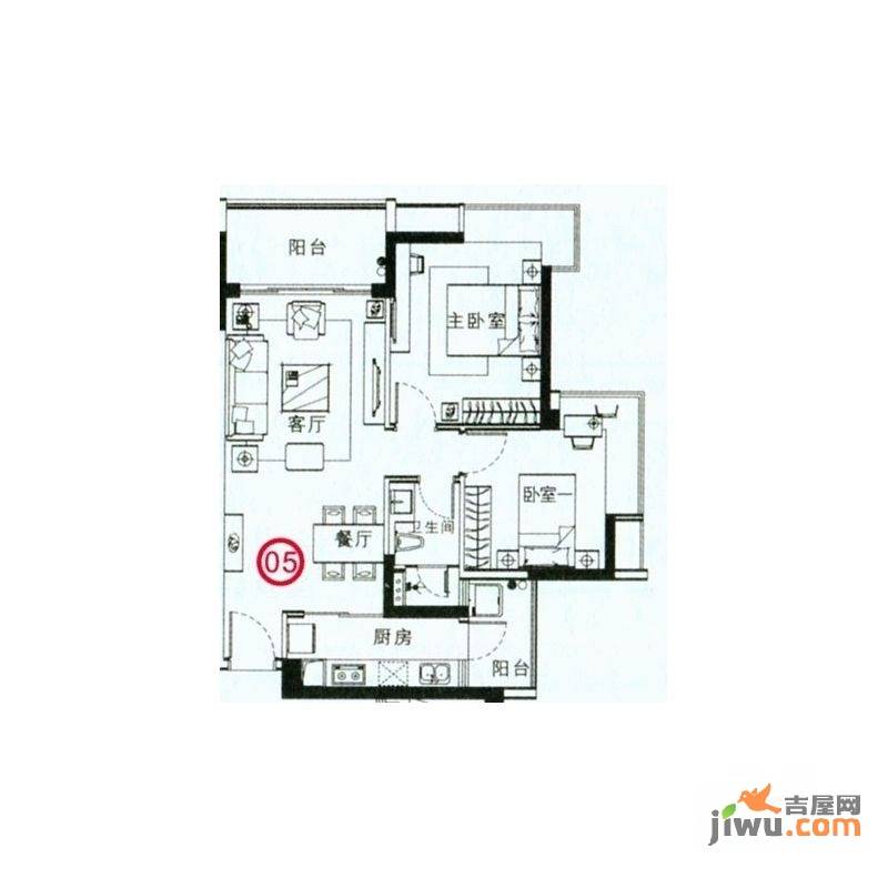 爱ME公园2室2厅1卫81㎡户型图