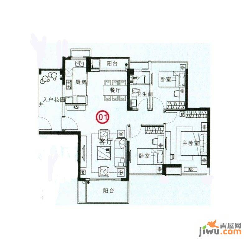 爱ME公园3室2厅1卫101.7㎡户型图