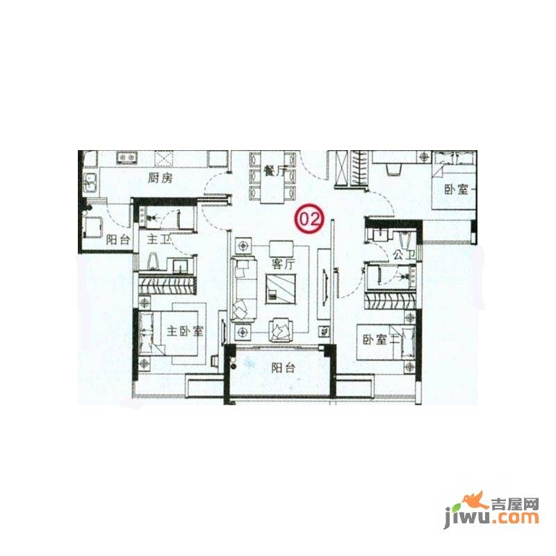 爱ME公园3室2厅2卫97.8㎡户型图