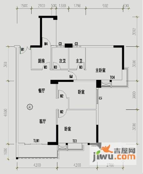 翰林轩2室2厅2卫129.8㎡户型图