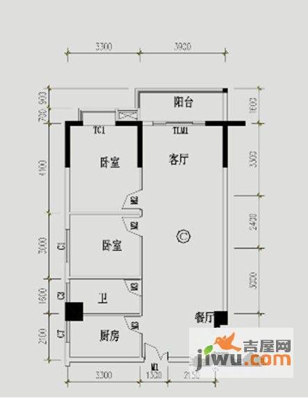 翰林轩2室2厅1卫98㎡户型图