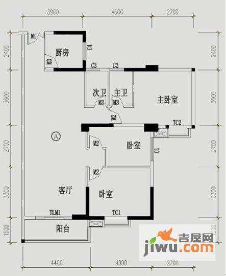 翰林轩3室2厅2卫126㎡户型图