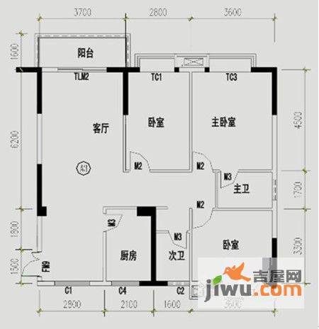 翰林轩3室2厅2卫122.7㎡户型图