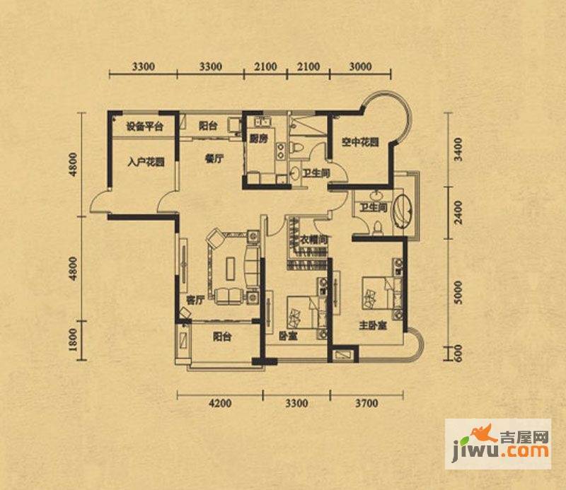 华地公馆2室2厅2卫146.3㎡户型图