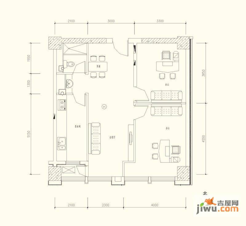 乐活时尚广场2室2厅1卫102.6㎡户型图