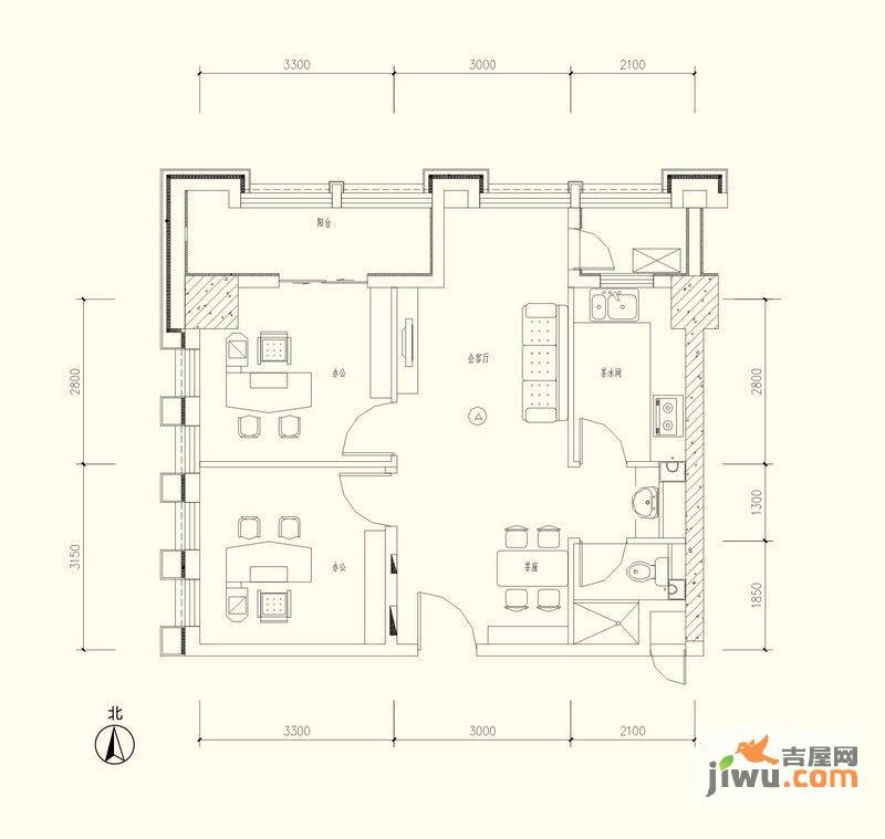 乐活时尚广场2室2厅1卫84.2㎡户型图