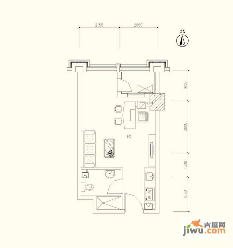 乐活时尚广场1室1厅1卫40.4㎡户型图