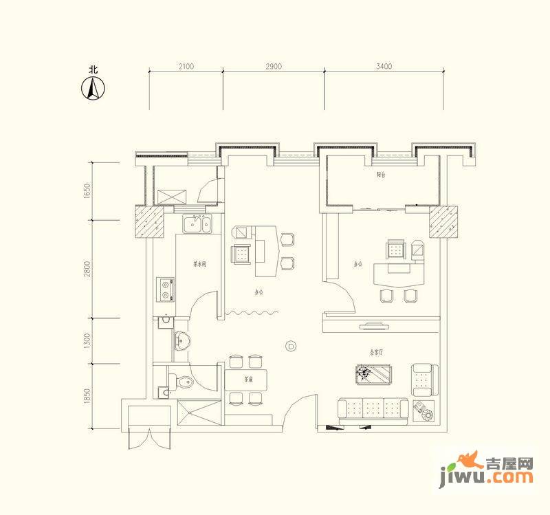 乐活时尚广场2室2厅1卫83.3㎡户型图