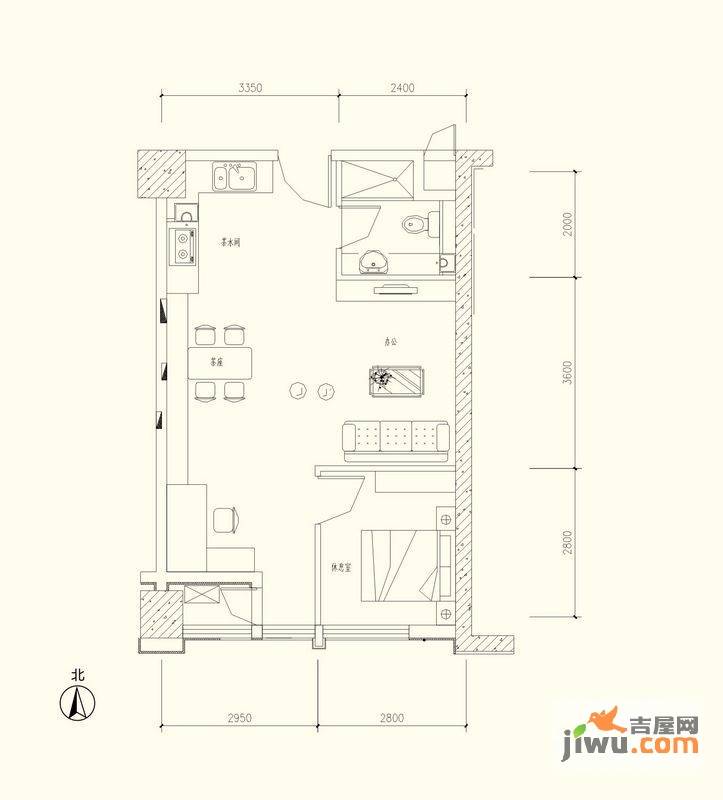 乐活时尚广场1室2厅1卫68.9㎡户型图