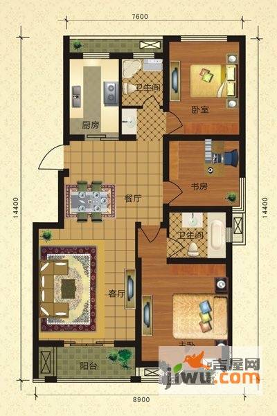 东晶佳园3室2厅2卫122㎡户型图