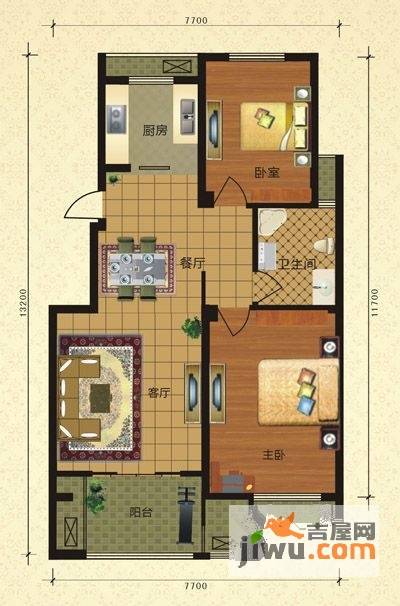 东晶佳园2室2厅1卫89㎡户型图