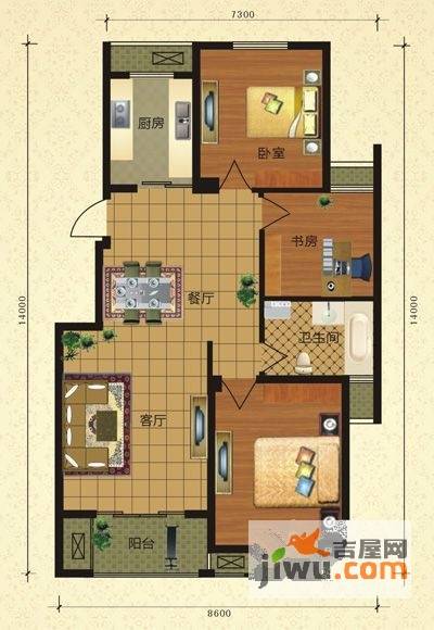 东晶佳园3室2厅1卫105㎡户型图