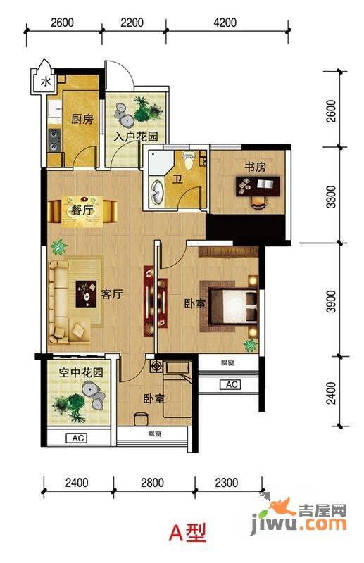 大明·翰泽苑2室2厅1卫户型图